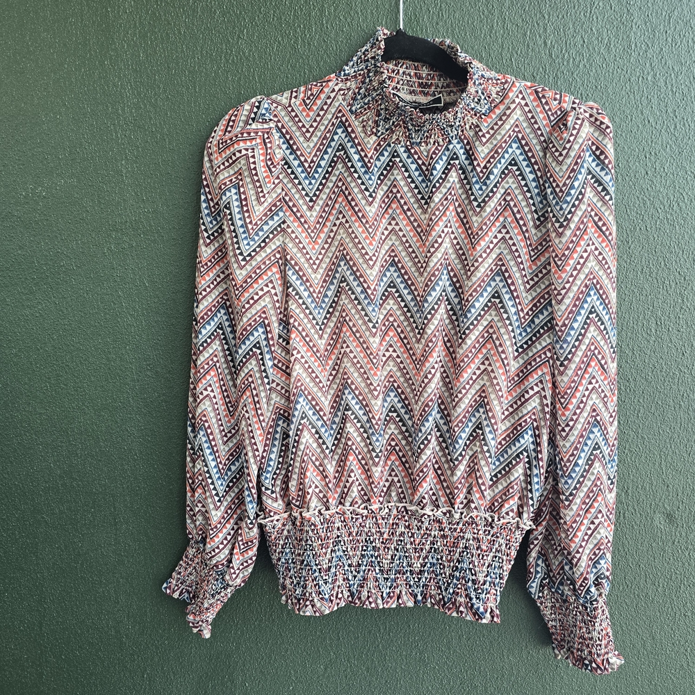 MELANIE LYNE NWT Zigzag High Neck Blouse Sz 8 - Picture 8 of 13